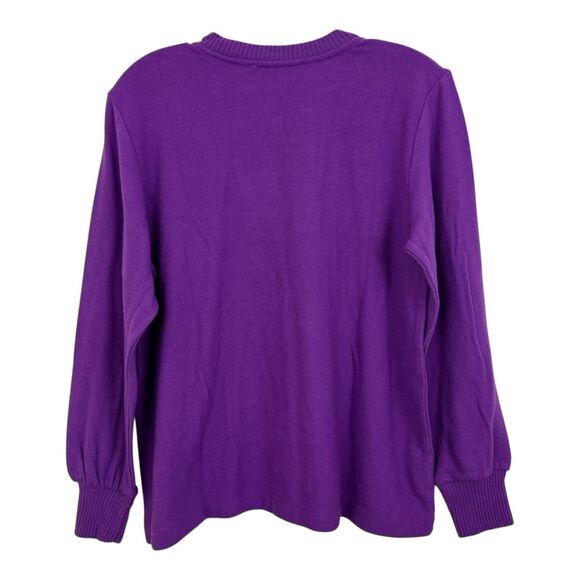 LOFT Women’s Split Neck Sweater Petite Sz MP Purple Long Sleeve Polyester Rayon - Picture 7 of 12